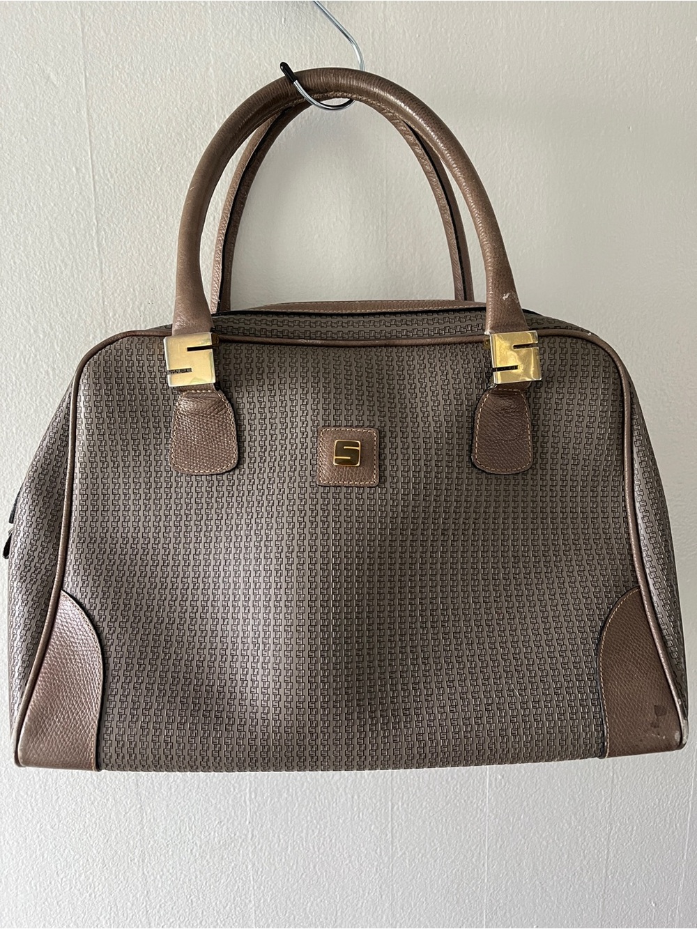 Stepan Made In Italy Structured Brown Satchel with Gold Accent Hardware